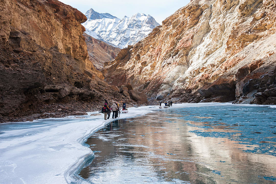 Hikers at Zanskar river, Ladakh, India