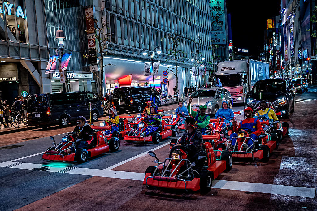 Mario kart racing in Tokyo, Japan