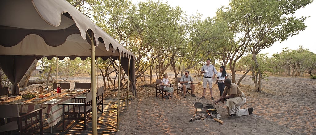 Brunch with andBeyond Savute Under Canvas mobile camp experience in Botswana