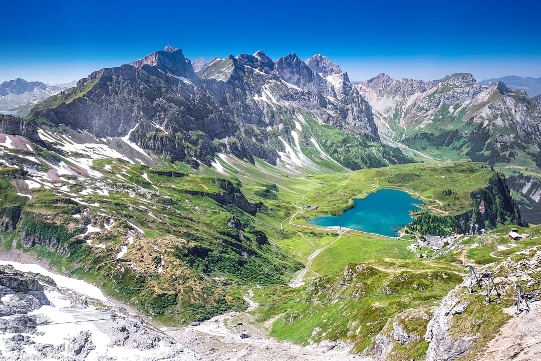 View of the Swiss Alps from Mount Titlis in Switzerland