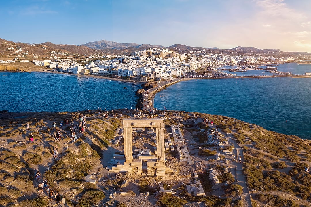 View of the Portara Gate on Naxos island, Greece