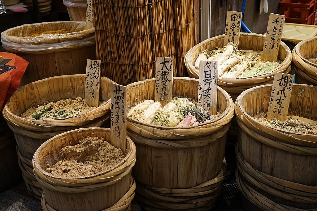 Local ingredients at Nishiki Market in Kyoto, Japan