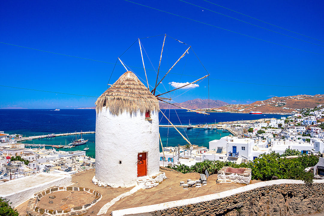 Windmill and Little Venice in Mykonos, Greece