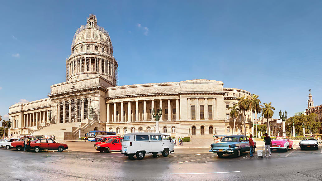 Vintage cars near the capitol in Havana, Cuba