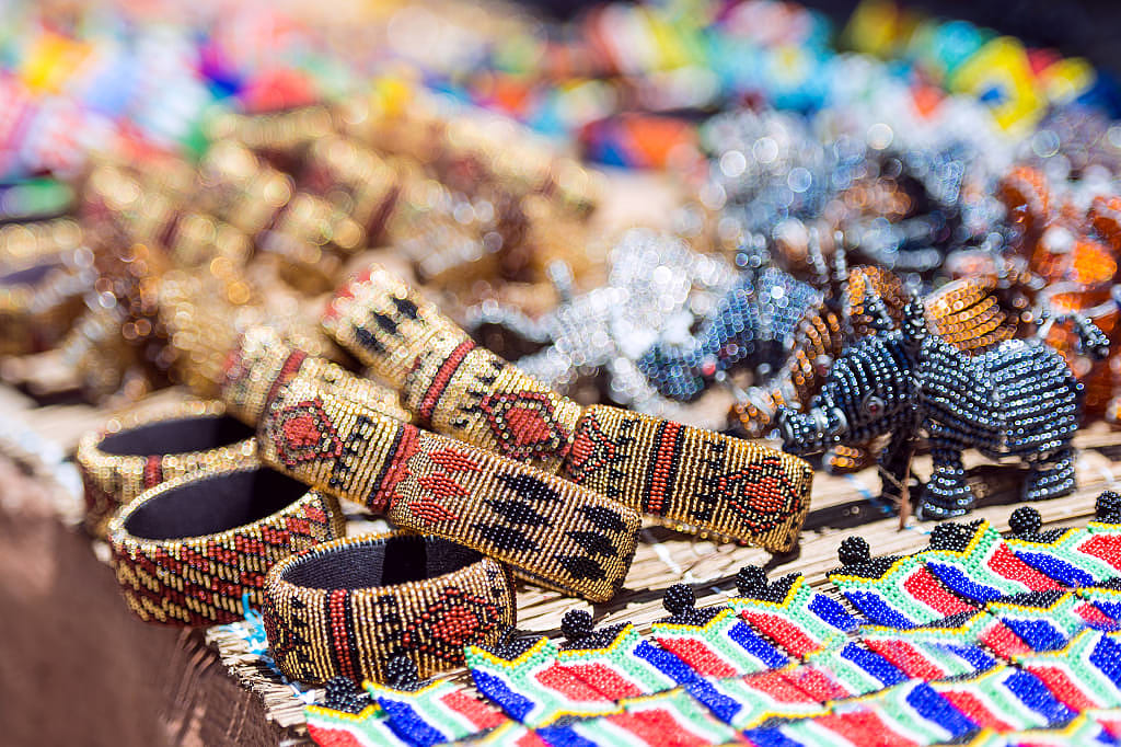 Bracelets and beaded art at a Maasai Market