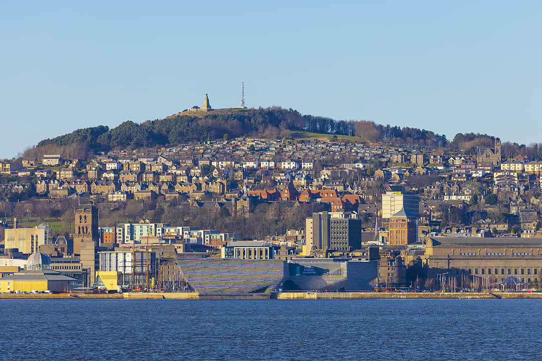 Dundee cityscape with V&A Museum in Scotland