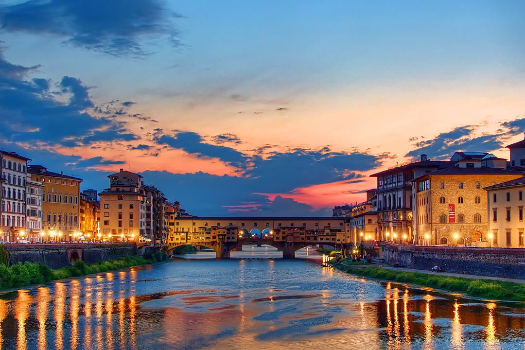 Ponte Vecchio after sunset, Florence, Italy.