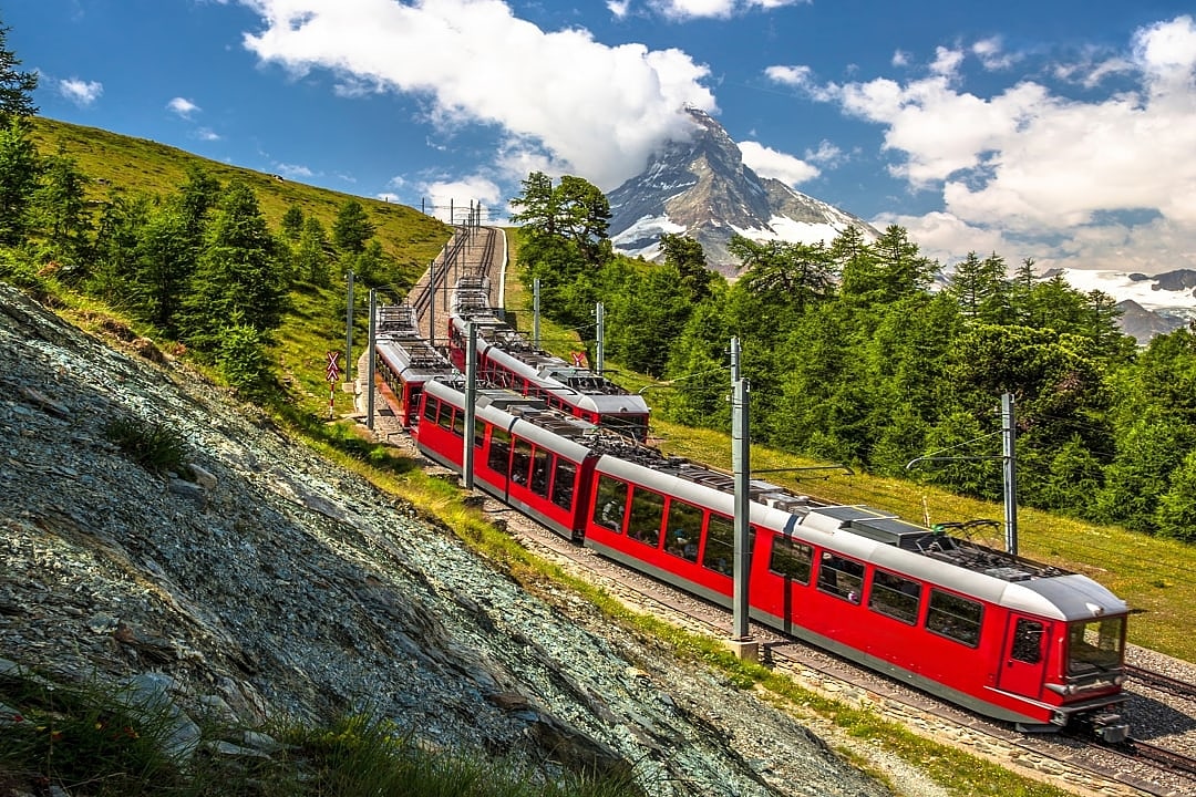 Matterhorn peak and Gornergrat in Zermatt mountain
