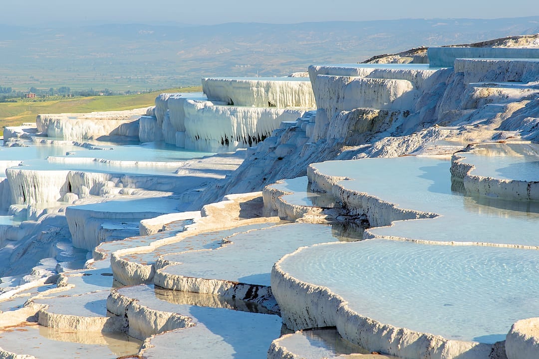 Thermal pools and travertine terraces in Pamukkale, Turkey