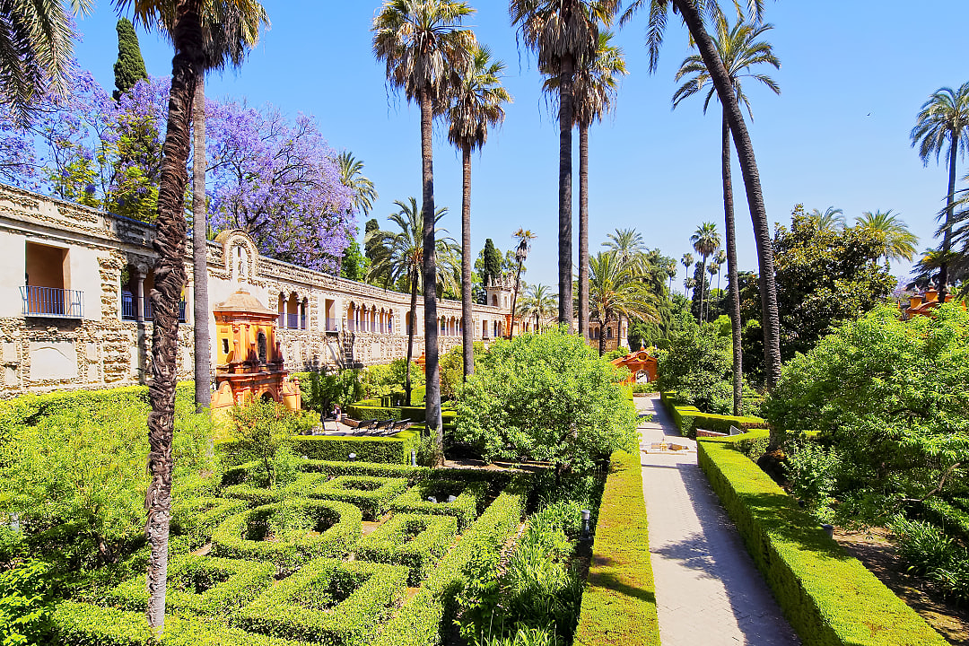 Gardens in Reales Alcazares in Seville, Spain