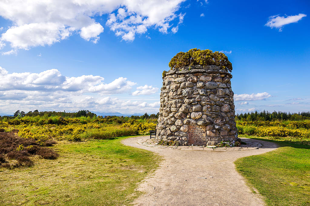 Memorial cairn at the battlefield of Culloden near Inverness