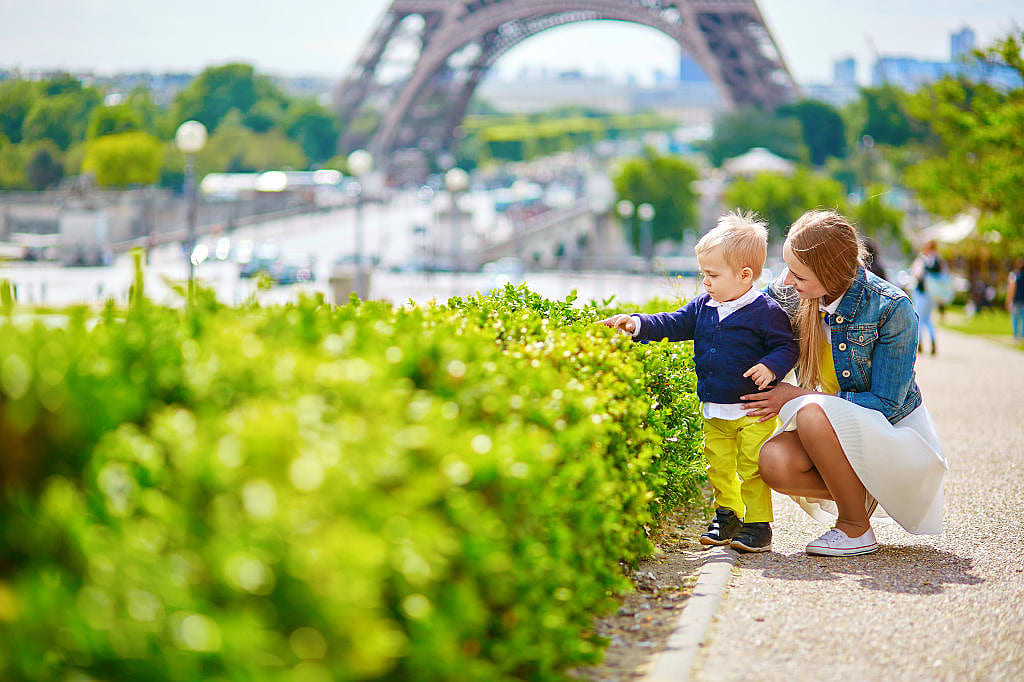 Mother and son in Paris, France