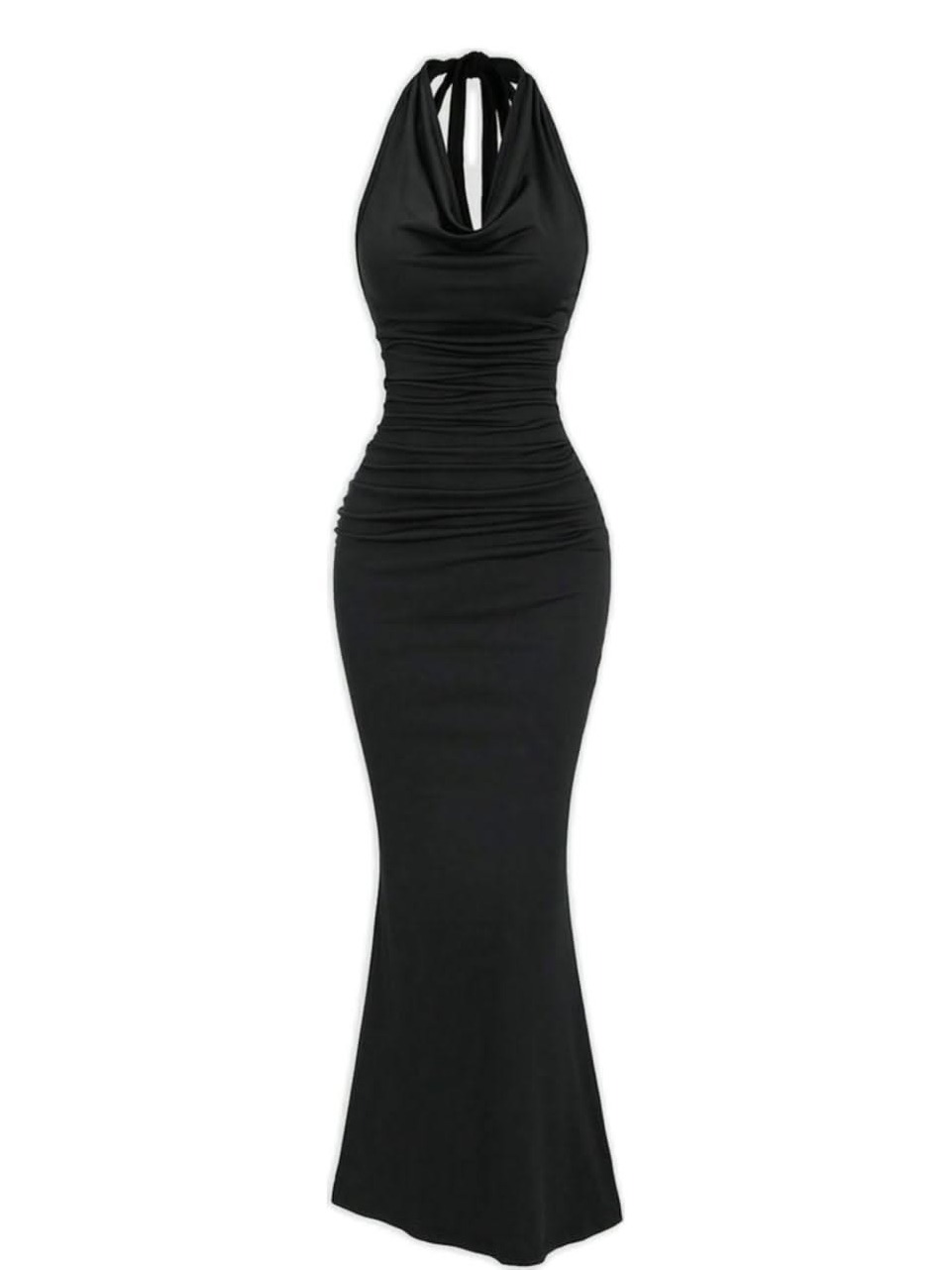 Black Halter Cowl Neck Backless Dress