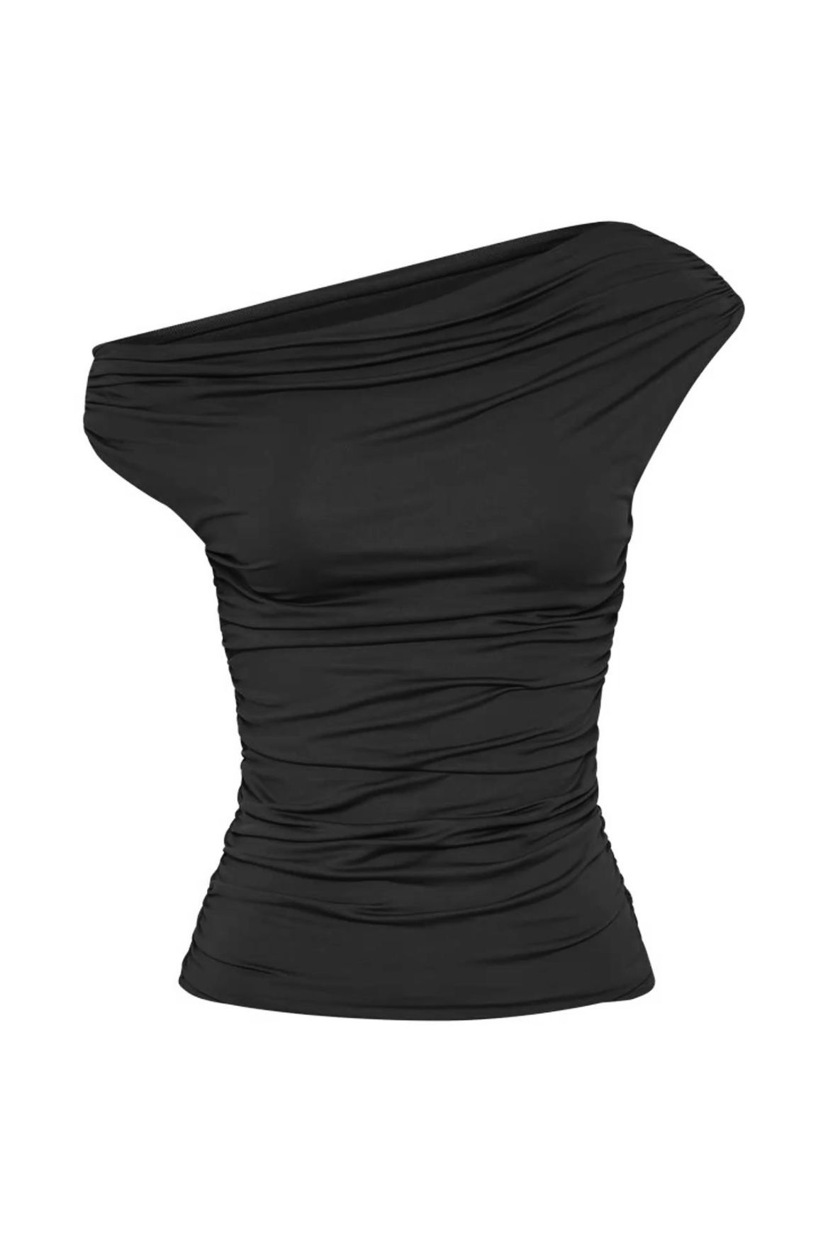 Black One-Shoulder Ruched Top