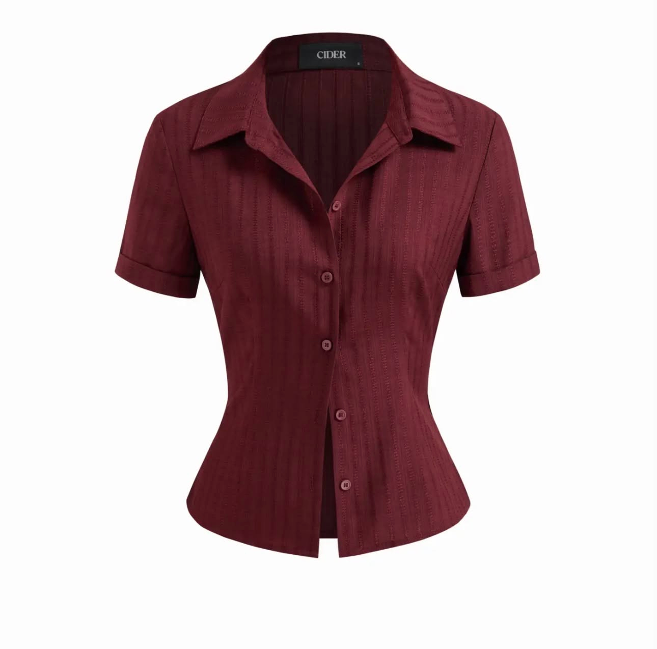 Burgundy Pinstripe Fitted Blouse