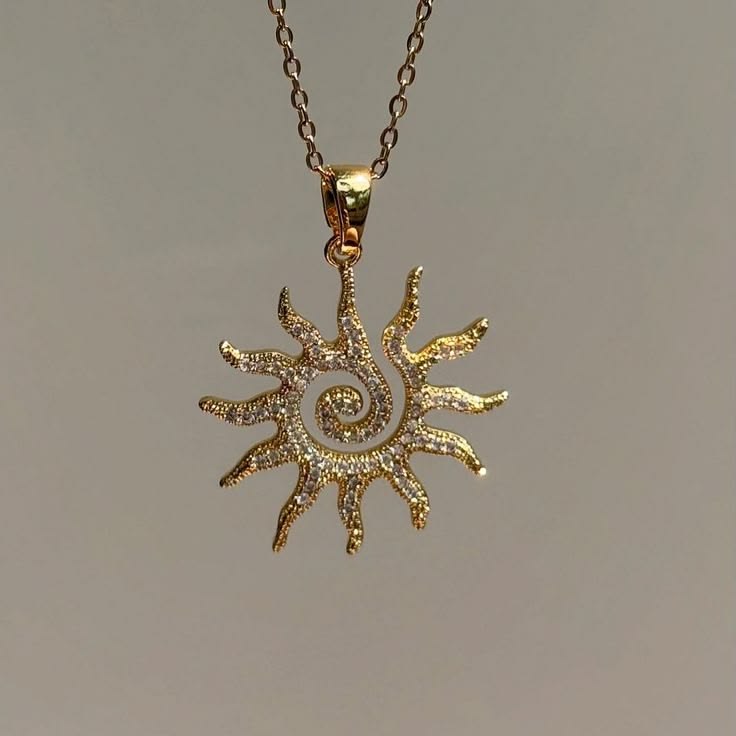 Gold Sun Spiral Pendant Necklace