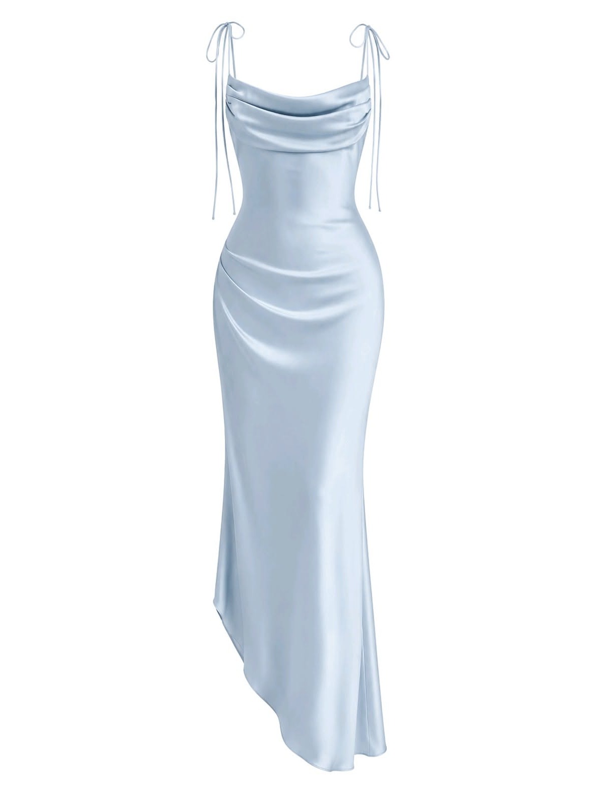 Ice Blue Satin Tie-Strap Dress