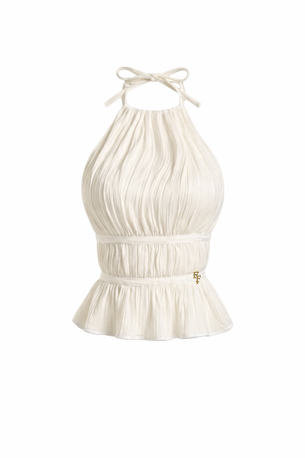Ivory Pleated Halter Peplum Top