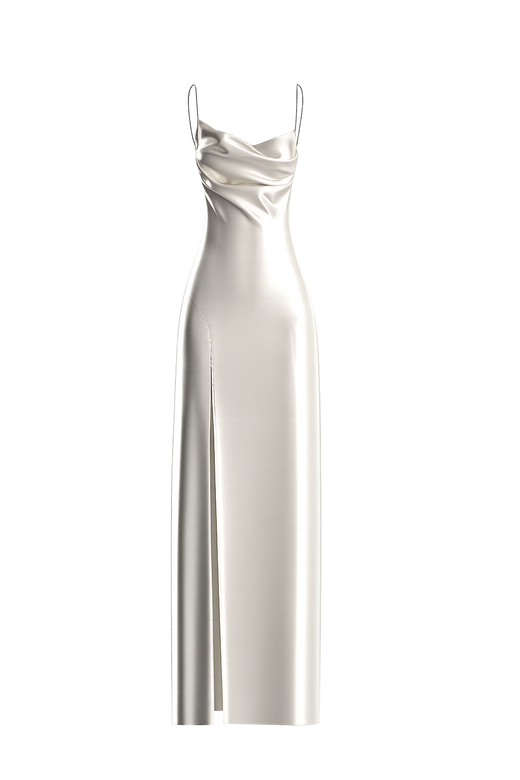 Ivory Satin Cowl Neck Slit Dress