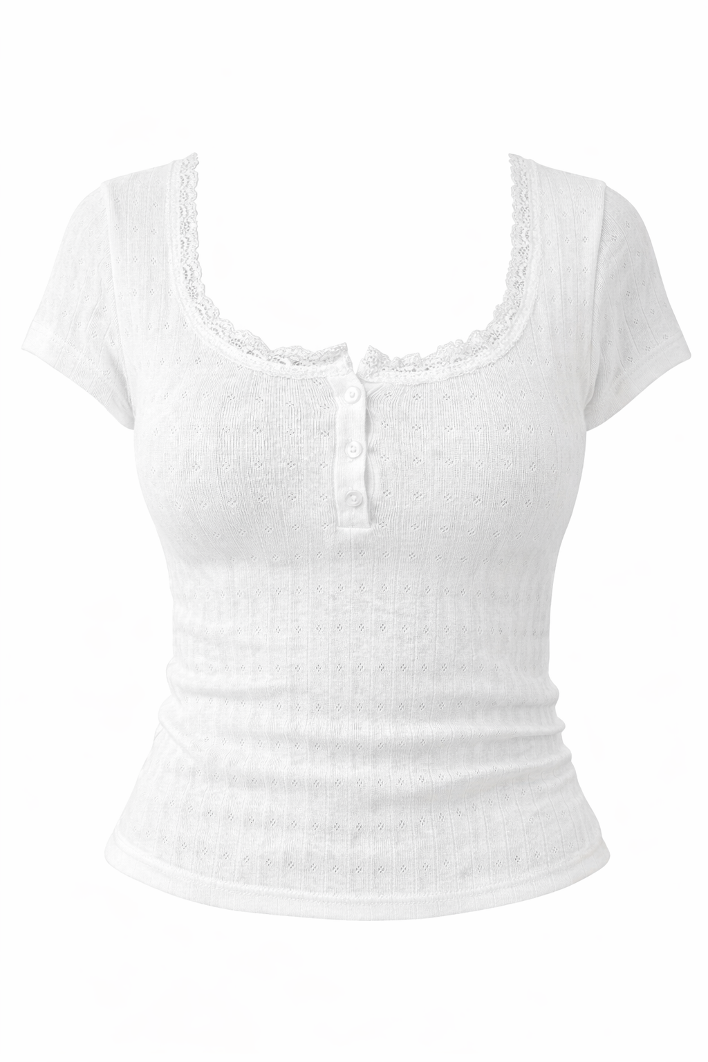 Lace-Trim Pointelle Henley Tee