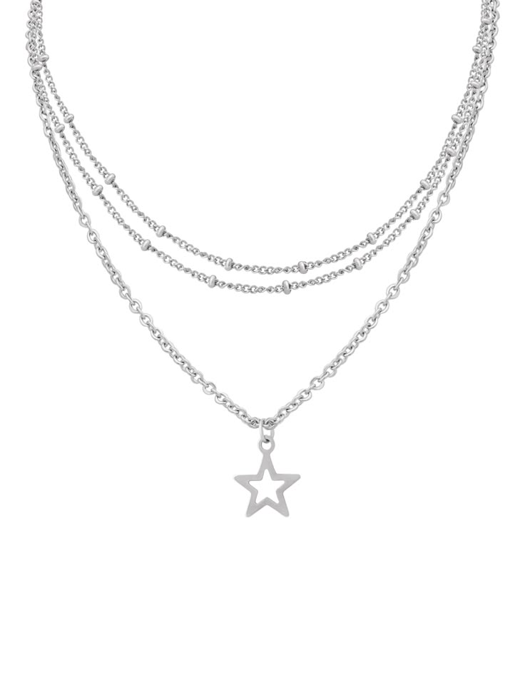 Layered Silver Star Necklace