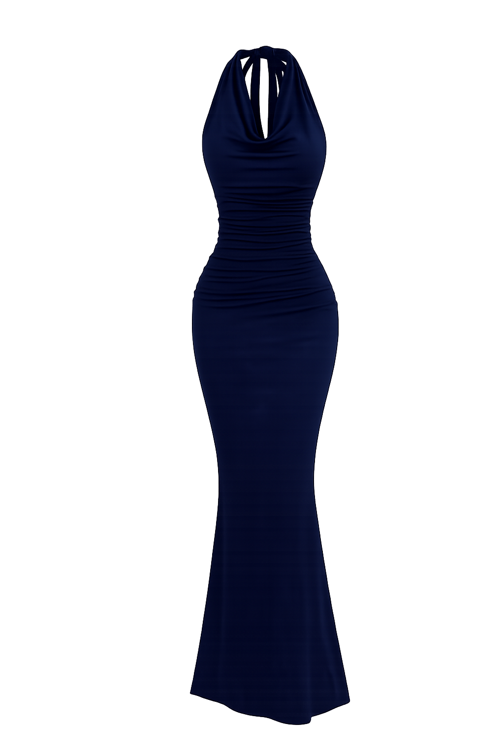 Navy Halter Cowl Neck Backless Dress