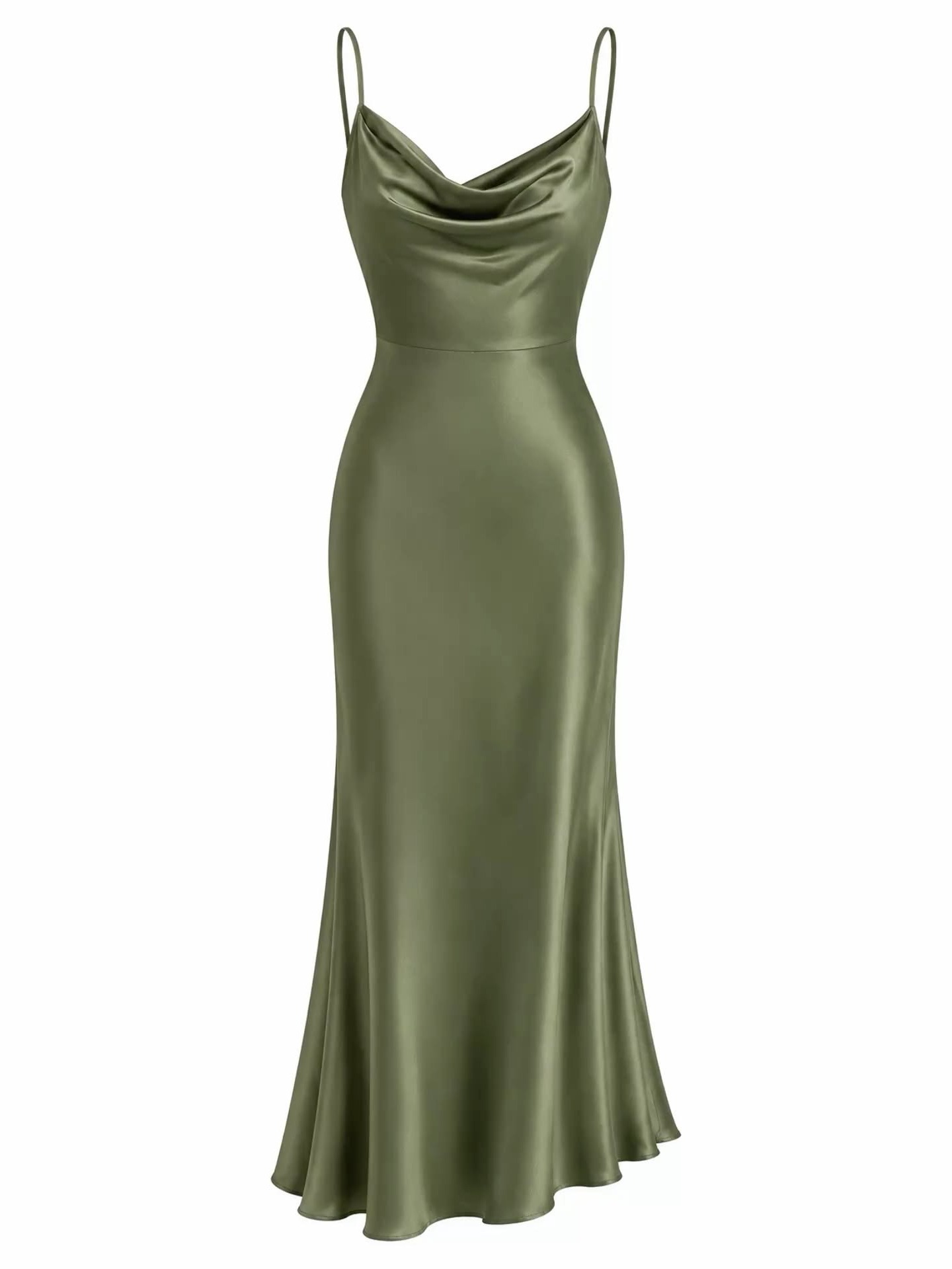 Olive Satin Cowl Neck Slip Dress