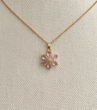 Pink Crystal Flower Pendant Necklace