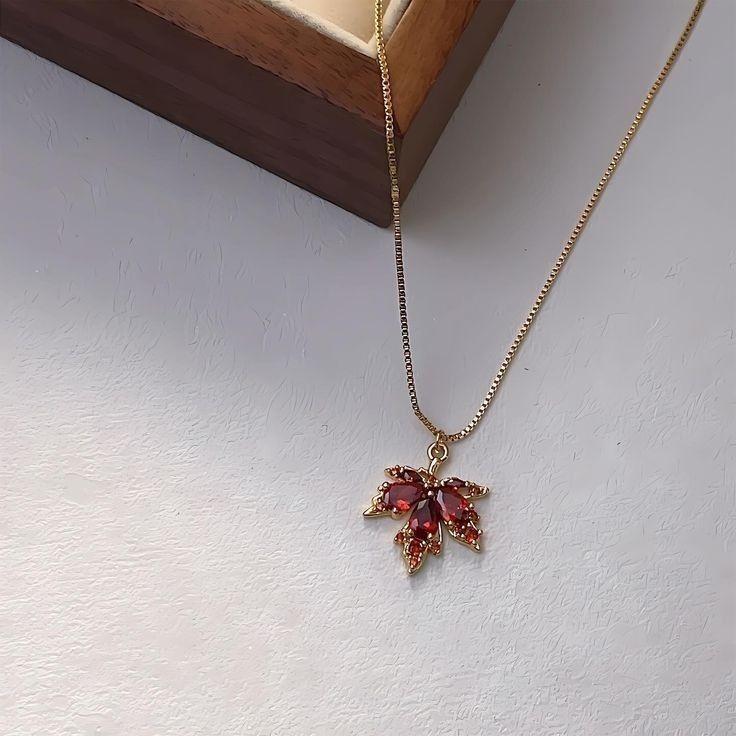 Ruby Maple Leaf Pendant Necklace