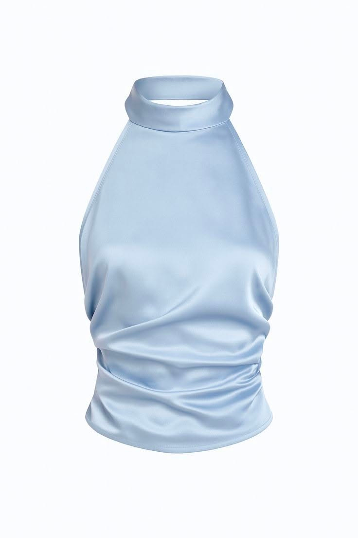 Sky Blue Satin Halter Top