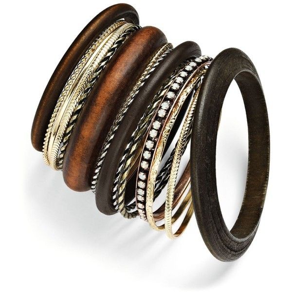 Stacked Wood & Metal Bangle Set