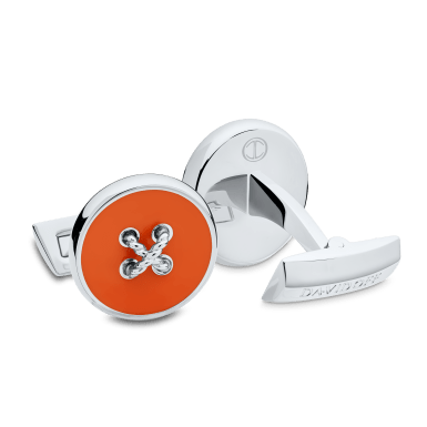 ESSENTIALS Cufflinks - Round - Rhodium flash - Lacquered orange