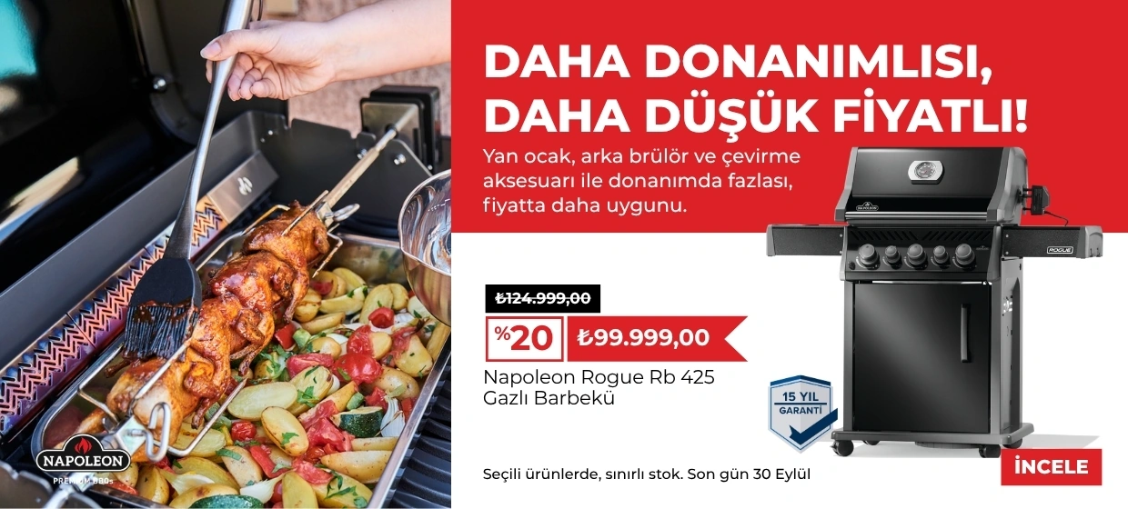 Napoleon Rogue RB 425 gazlı barbekü - yan ocak, arka brülör ve çevirme aksesuarı