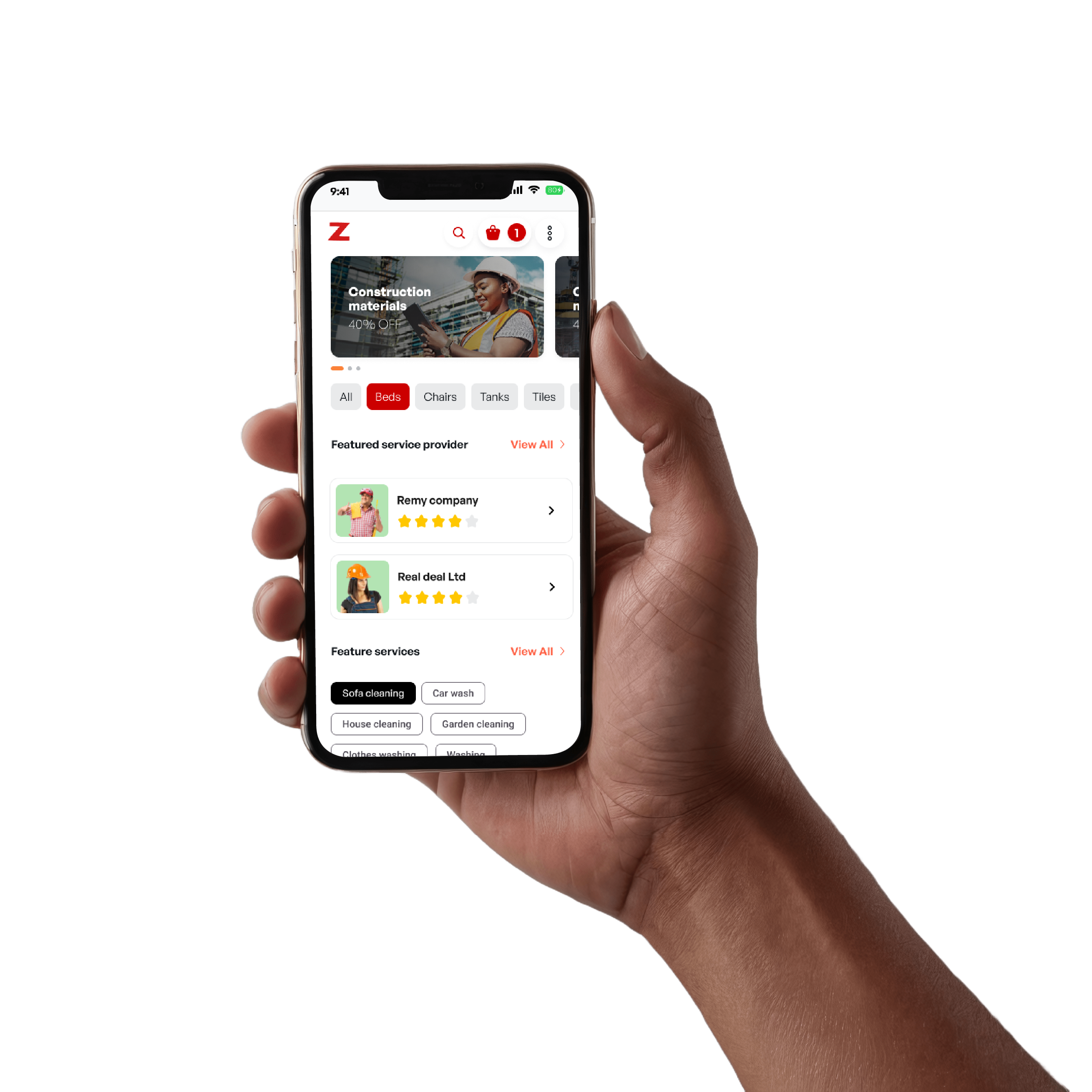 Hand holding phone with Ziramba app