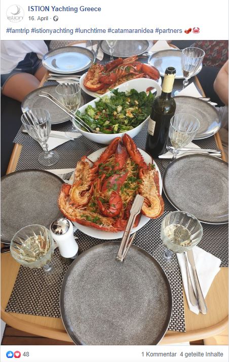 Dining onboard a catamaran in Greece