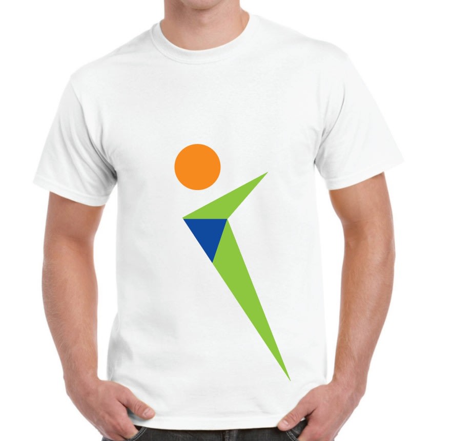 White T-shirt mockup with a green and orange geometric print