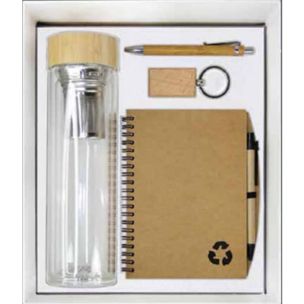 eco glass bottle and notebook gift set