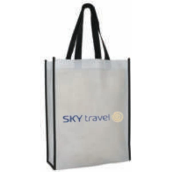 white non-woven tote bag with black handles