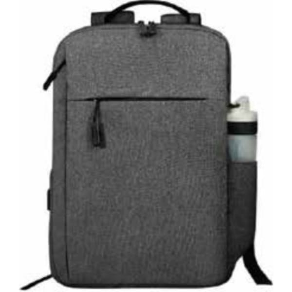 grey backpack with bottle pocket