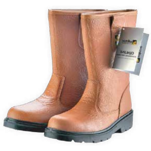 brown leather safety boots pair