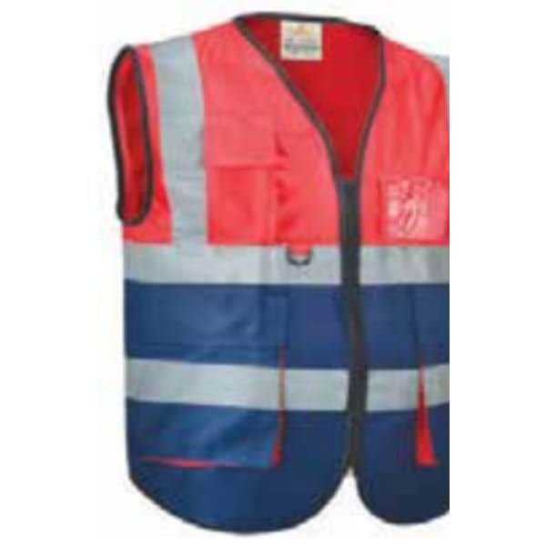 red and navy reflective safety vest