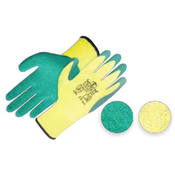 green and yellow palm-coated glove pair