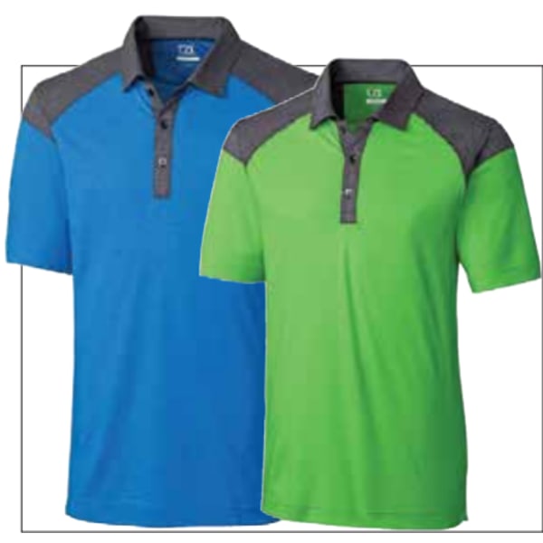 blue and green colour-block polo shirt pair