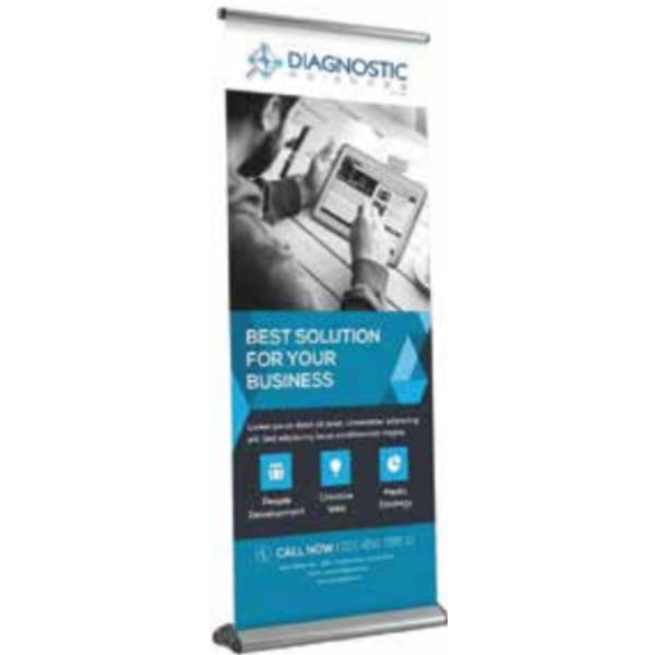 blue roll-up banner stand