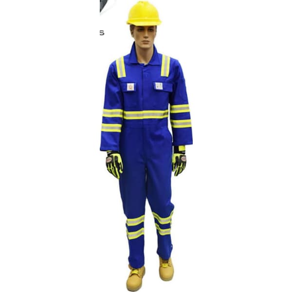 blue reflective coverall PPE outfit