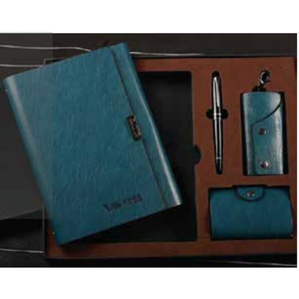 teal notebook, pen and accessories gift set