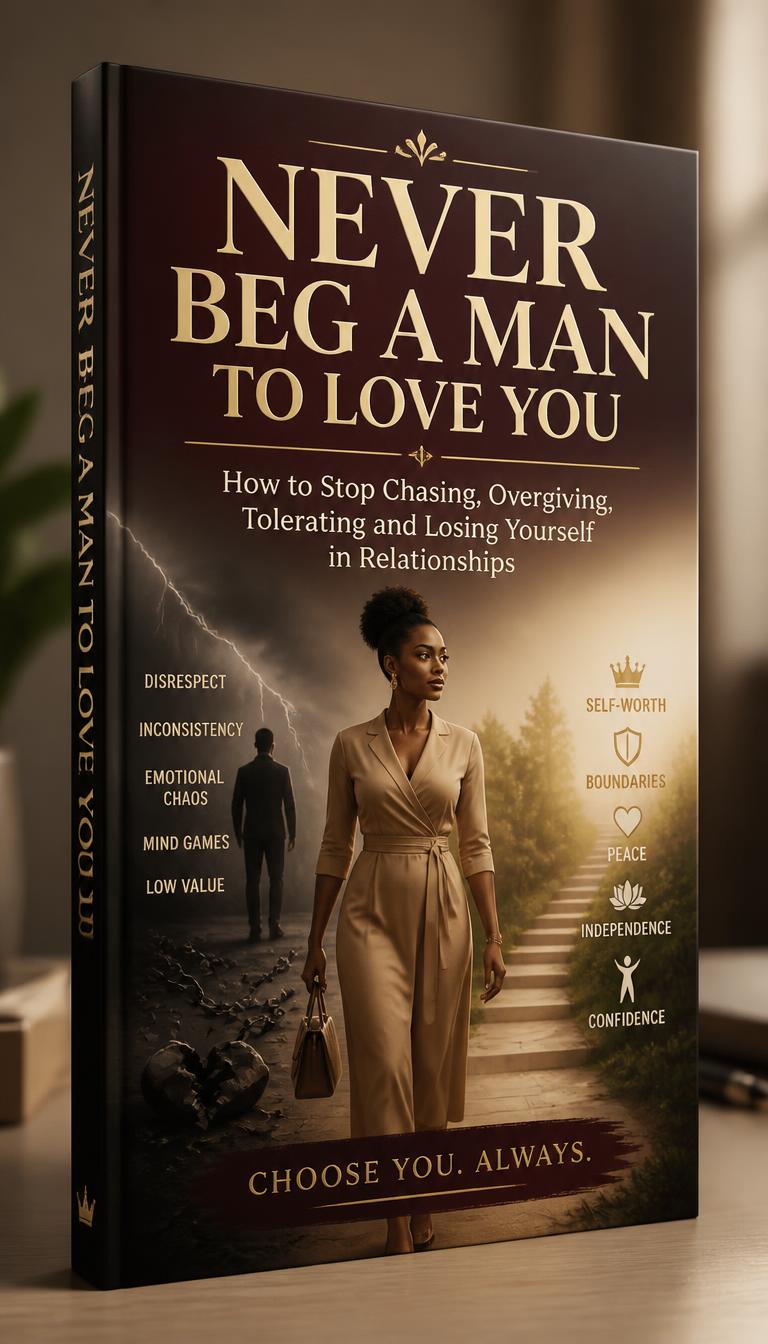 Never Beg A Man To Love You — paperback mockup cover