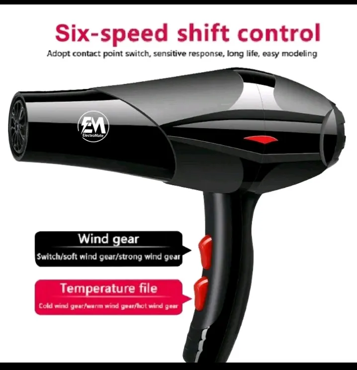 EM Blow Dryer Hair Blower 2200W hair dryer professional with 3 Speed & 2 Temperature Settings – Includes 2 Styling Nozzle & 2 Comb Attachments for Versatile Hair Styling ElectroMate