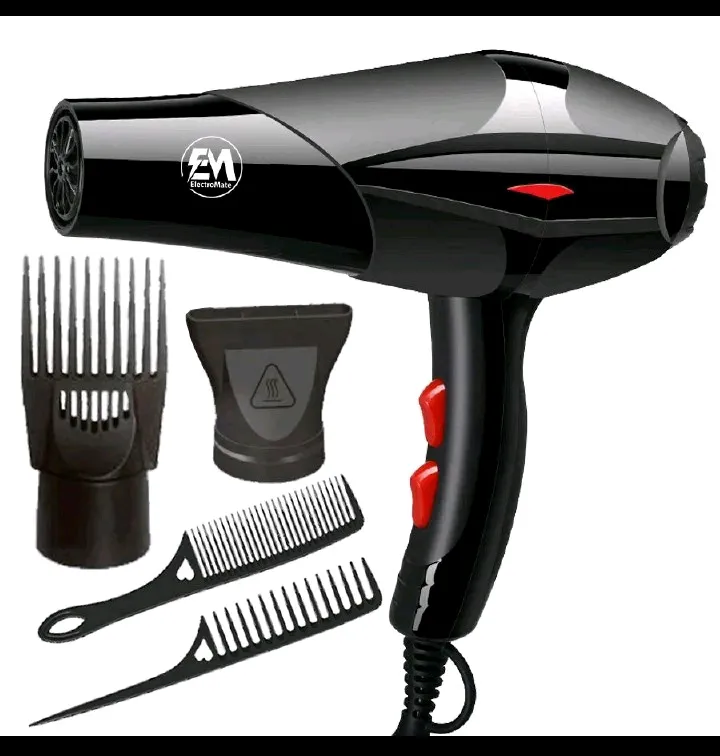 EM Blow Dryer Hair Blower 2200W hair dryer professional with 3 Speed & 2 Temperature Settings – Includes 2 Styling Nozzle & 2 Comb Attachments for Versatile Hair Styling ElectroMate