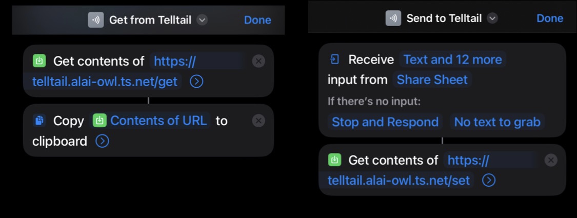 Screenshot of shortcuts